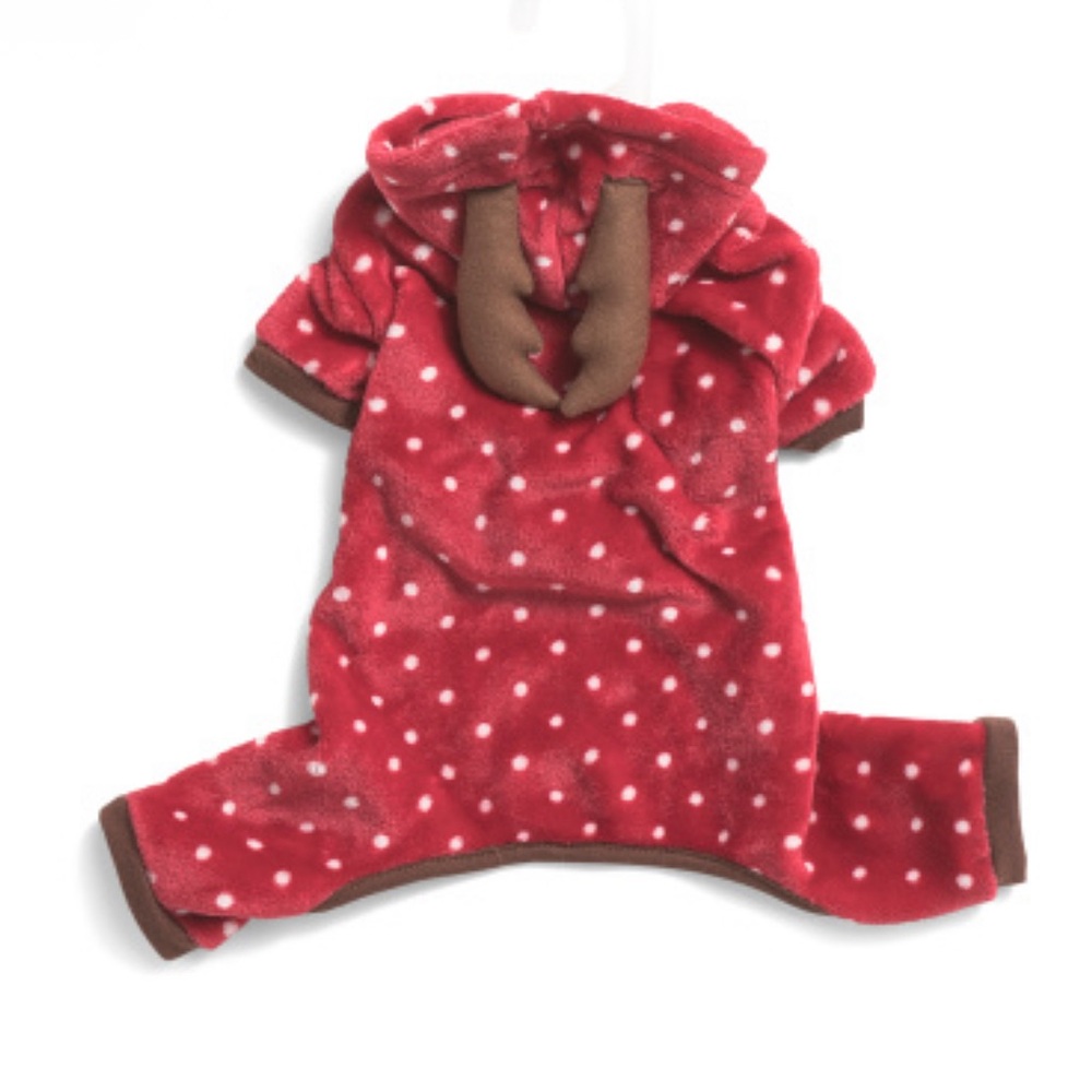 NWT Red Polka Dot Dog Onesie with antlers pajamas sz Small S